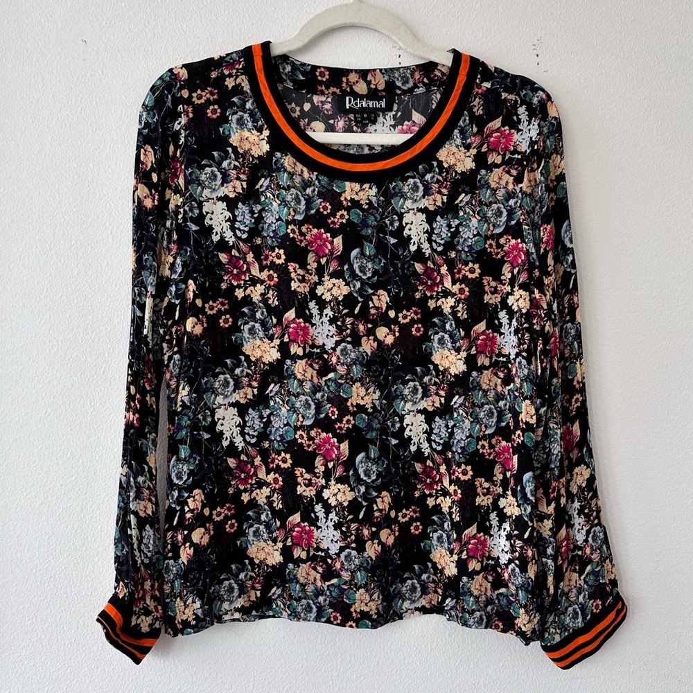 Anthropologie floral striped-neck blouse